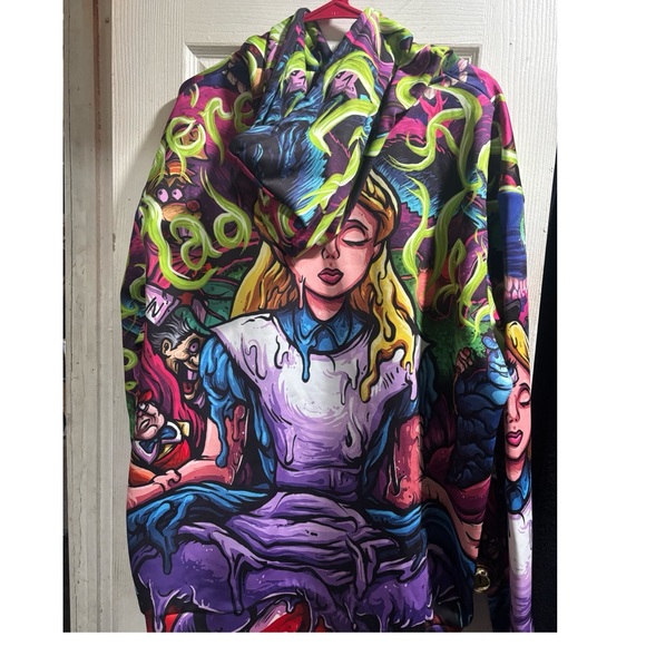 Purple Psychedelic Melty Alice hoodie Sweater with Abstract Design - Picture 3 of 7
